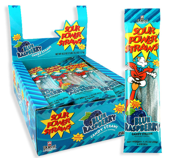 SOUR POWER CANDY STRAWS BLUE RASPBERRY (SINGLE) Sweet As Treats NZ