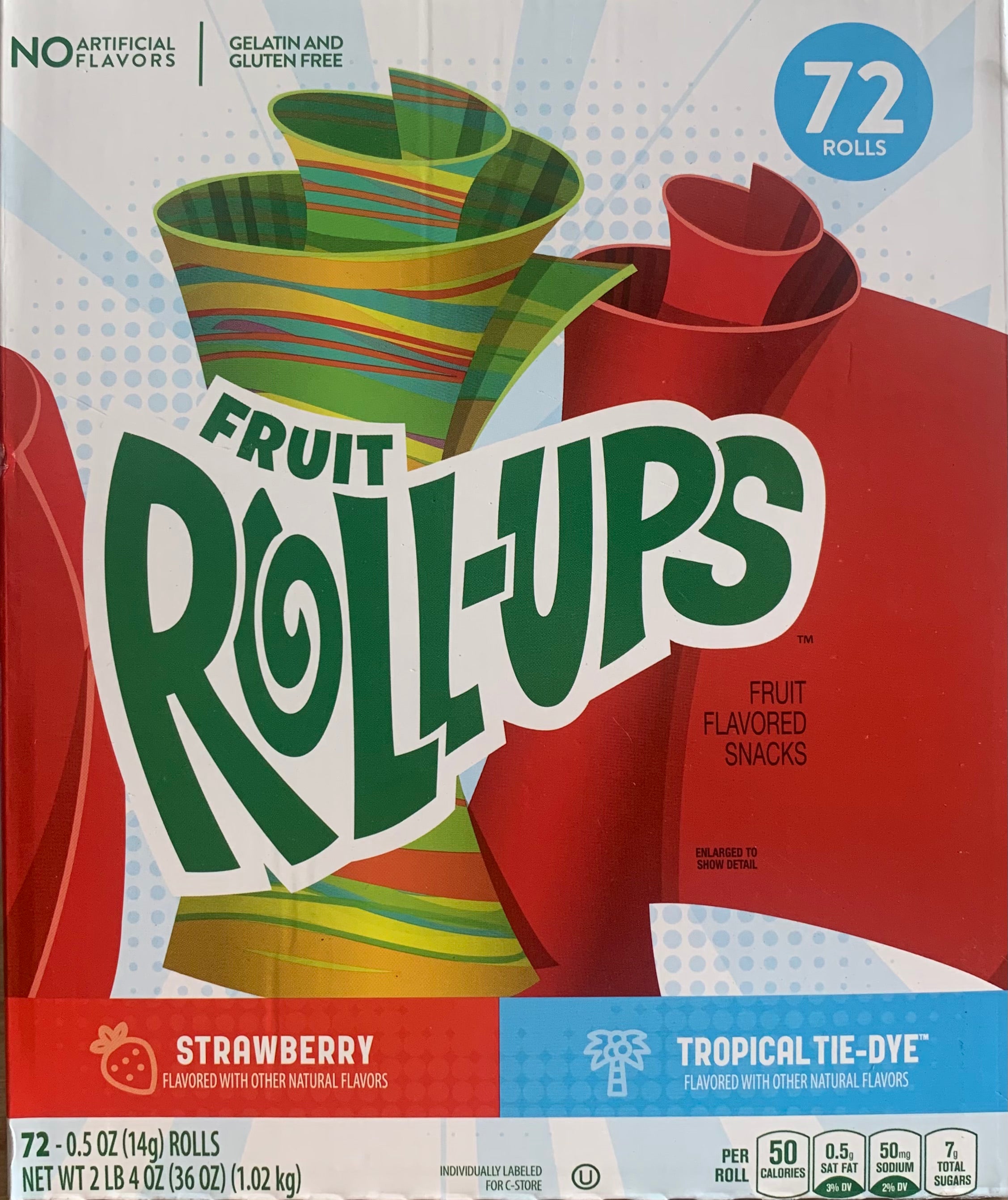 Fruit Roll-Ups 14g Strawberry or Tropical Tie-Dye - Lollies 'N Stuff